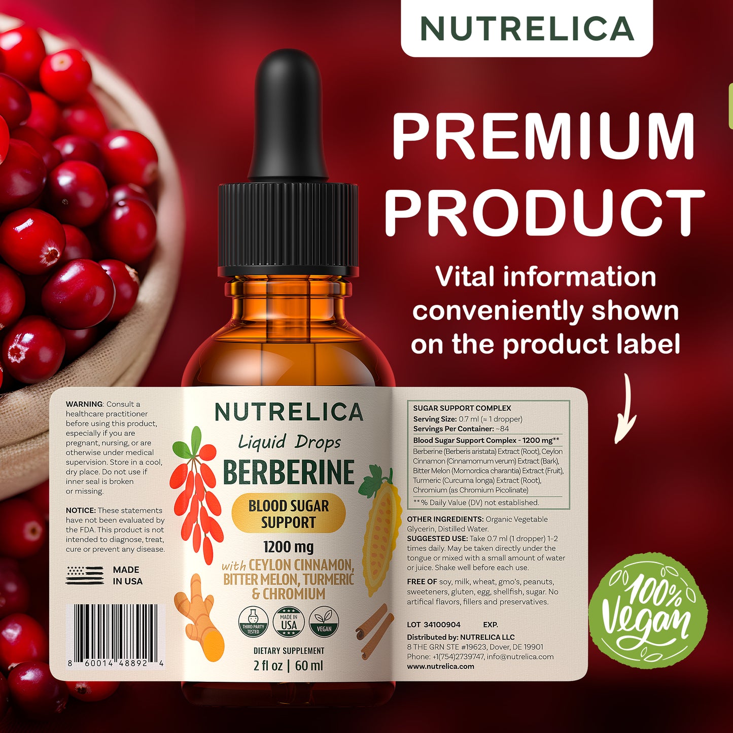 Berberine with Ceylon Cinnamon, Bitter Melon, Turmeric & Chromium – Blood Sugar Balance