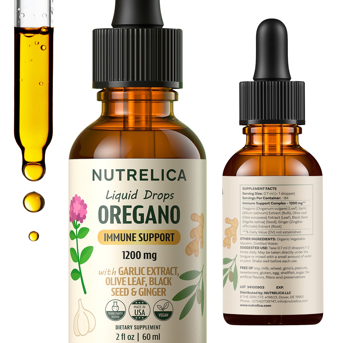 Oregano Oil with Garlic Extract, Olive Leaf, Black Seed Oil & Ginger – Immune Support