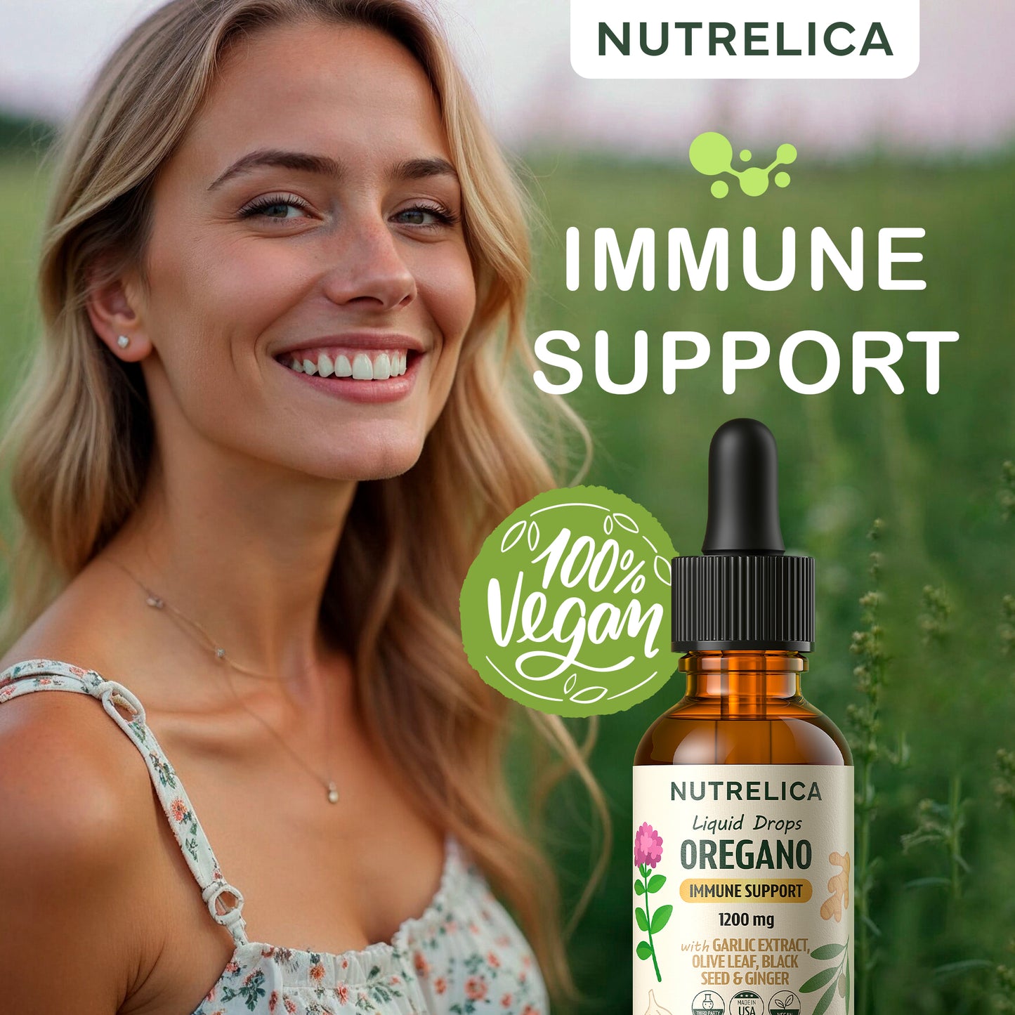 Oregano Oil with Garlic Extract, Olive Leaf, Black Seed Oil & Ginger – Immune Support