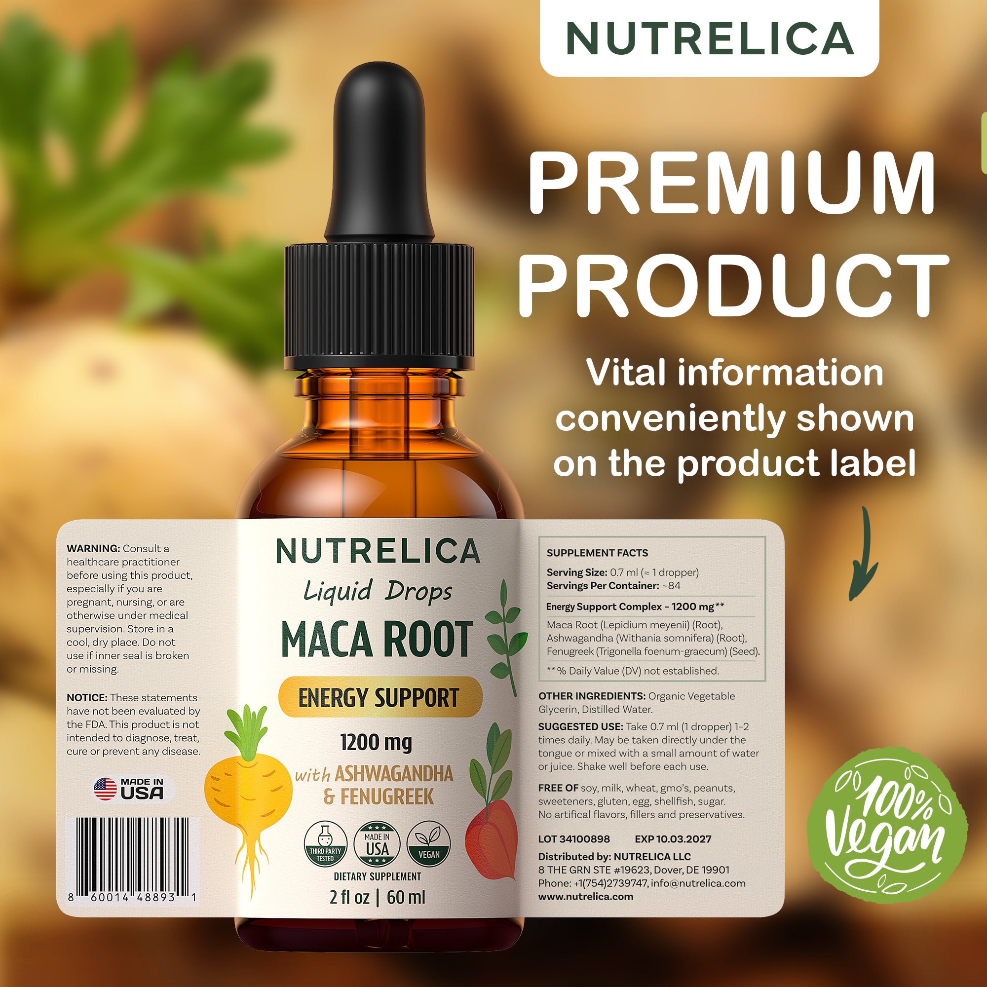 Maca Root with Ashwagandha & Fenugreek – Energy Support – NUTRELICA