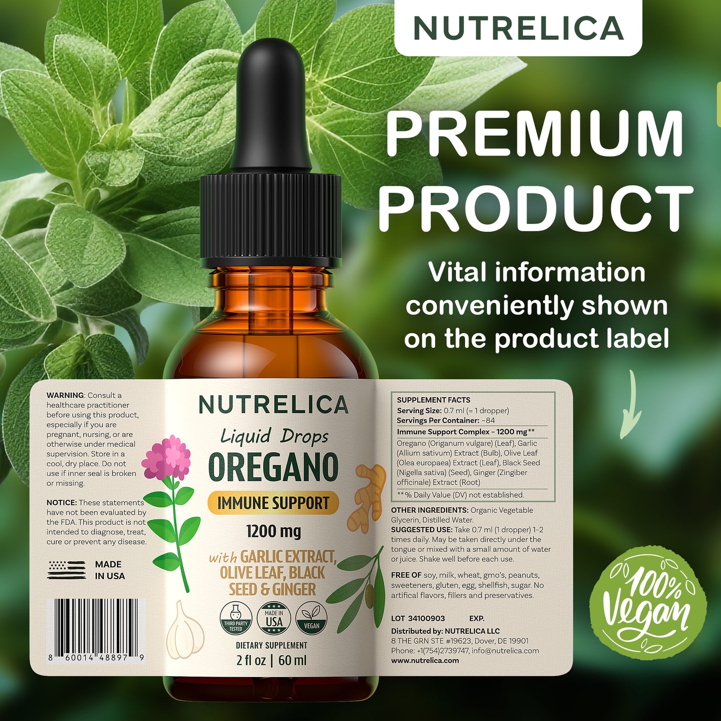 Oregano Oil with Garlic Extract, Olive Leaf, Black Seed Oil & Ginger – Immune Support