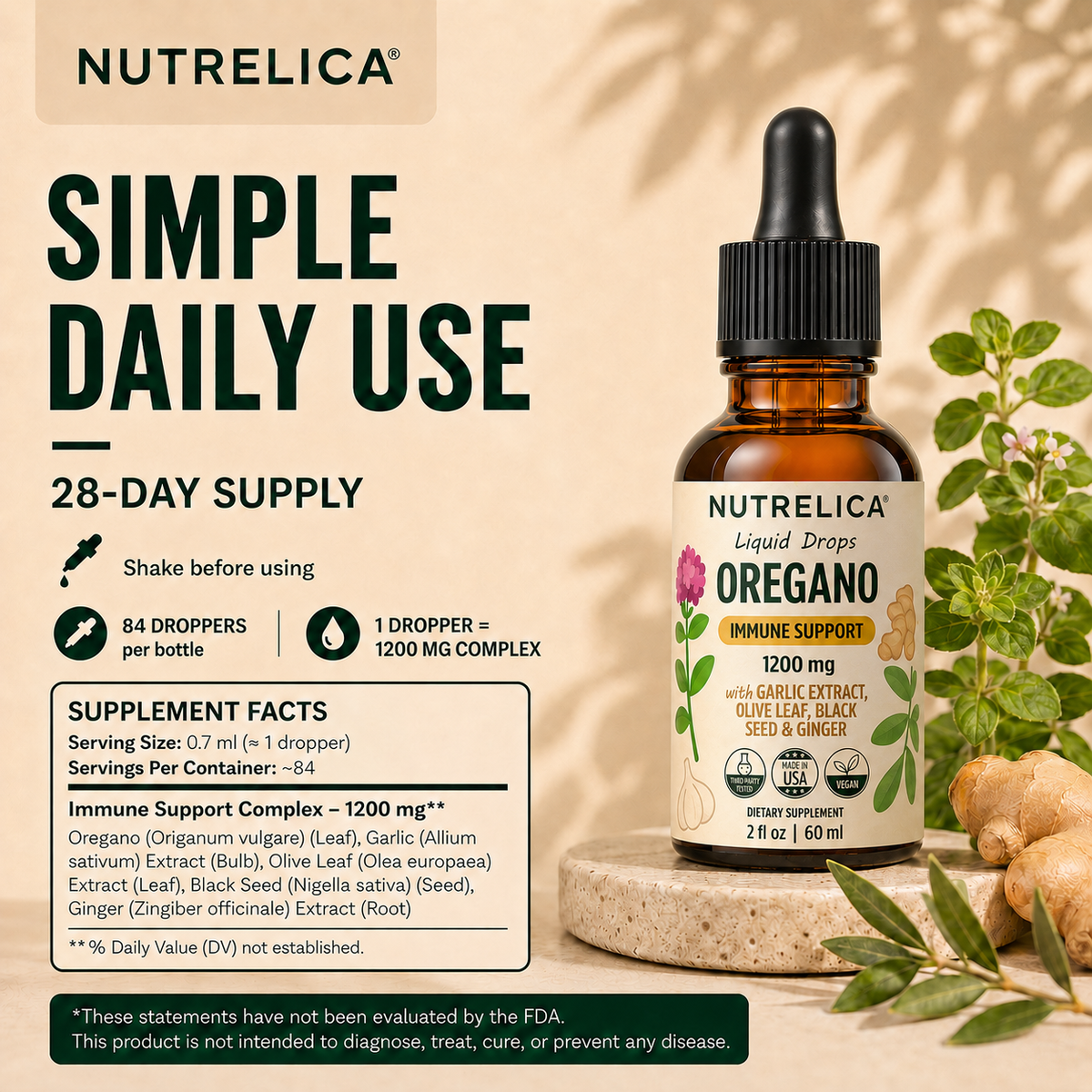 Oregano Oil with Garlic Extract, Olive Leaf, Black Seed Oil & Ginger